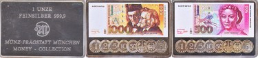 Banknoten-Prägungen und Silberbarren