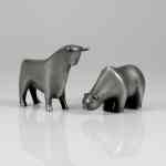 Silber-Skulptur Bulle und Bär