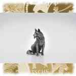 Silber Skulptur Schäferhund sitzend Open Art