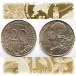 20 Centimes-Münzen Frankreich 1962-2001 Auflagen