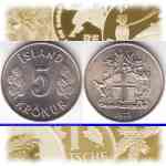 Münzen 5 KR NUR / 5 Kronen von Island 1969-1980