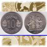 Münzen 10 KR NUR / 10 Kronen Island 1967-1980