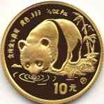 Kleinbild 1/10 Unze China Gold-Panda 1987
