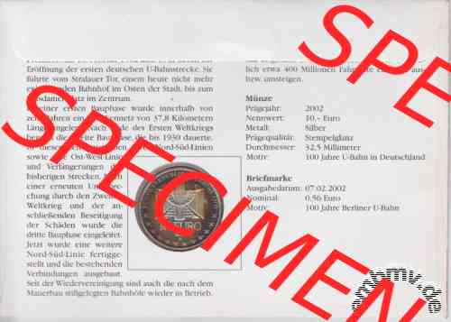 Numisbrief mit 10 Euro Silber Berliner U-Bahn 2002