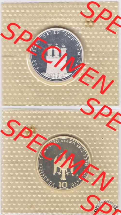 10-DM Gedenkmünze Deutschland 800 Jahre Hamburg