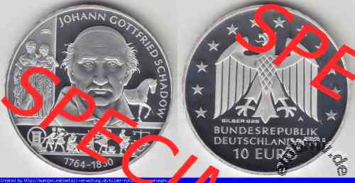 Johann Gottfried Schadow 2014 PP 10 Euro Gedenkmünze Deutschland