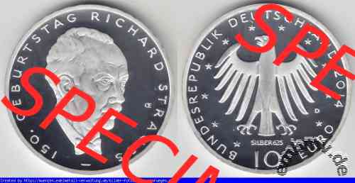 Richard Strauss 10 Euro Gedenkmünze Deutschland 2014 PP