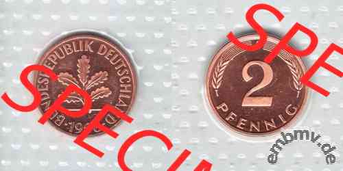 2 Pfennig der Deutschen Mark (0,02 DM) 1950-2001 A, D, F, G und J