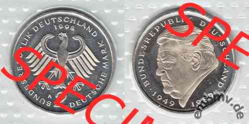 2-DM-Münzen Franz Josef Strauß 1990-2001 ADFGJ Wert