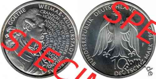 10-DM Gedenkmünze Kulturhauptstadt 1999 Weimar, Johann Wolfgang Goethe