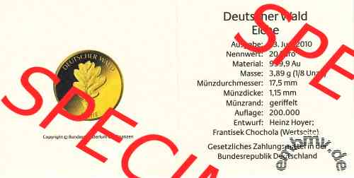 20 Euro Goldmünze Eiche von 2010-Zertifikat