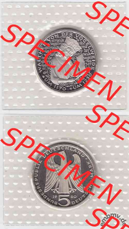5 DM 1980 BRD Gedenkmünze Walther von der Vogelweide