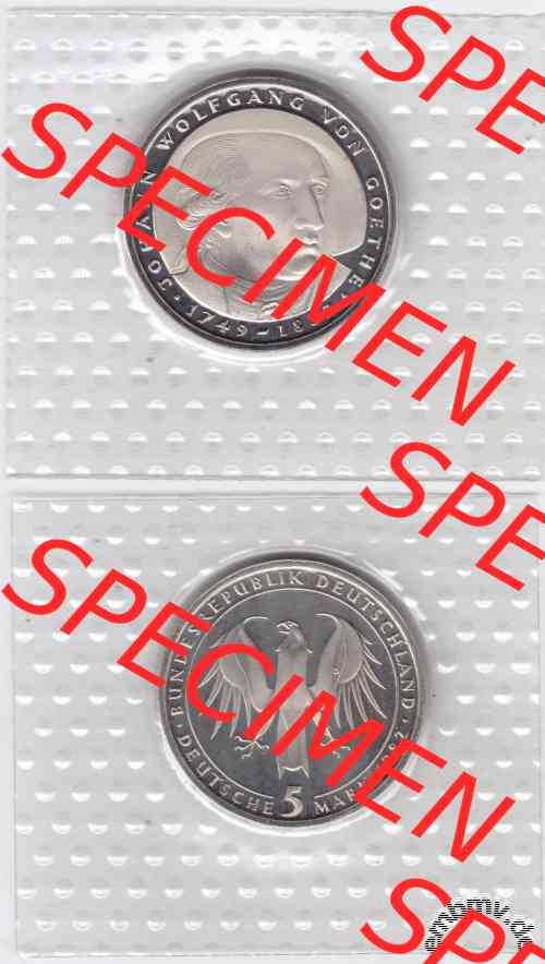 5 DM BRD Gedenkmünze Johann Wolfgang Goethe 1982