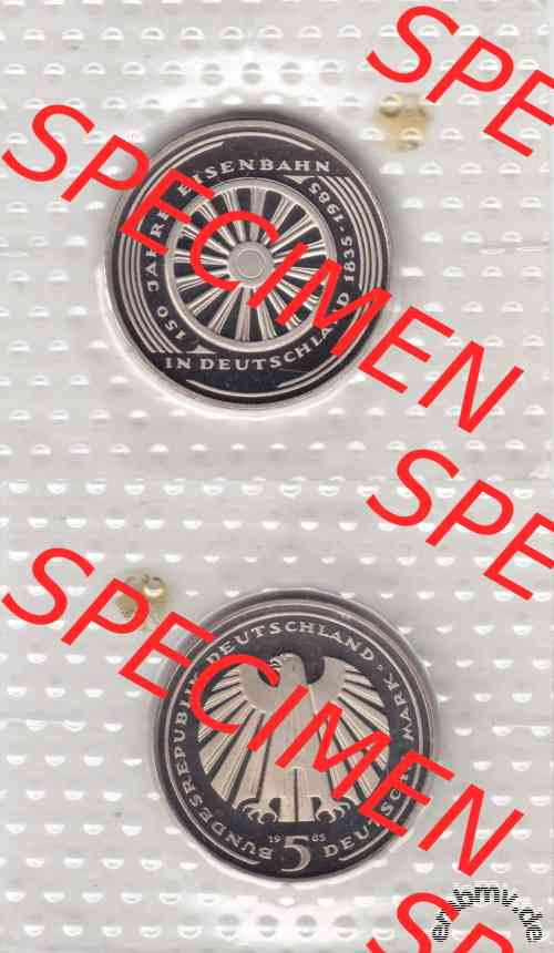 5 DM 1985 BRD Gedenkmünze Eisenbahn Deutschland