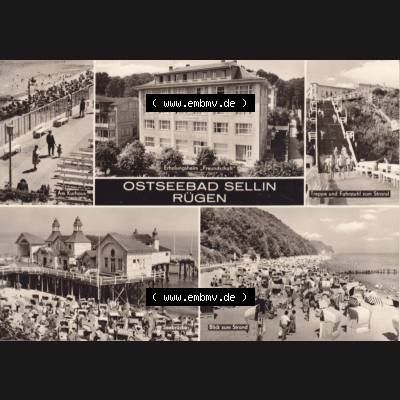 Ansichtskarte DDR Bezirk Rostock, Kreis Rügen, Ostseebad Sellin: Am Kurhaus, Erholungsheim Freundschaft, Treppe und Fahrstuhl zum Strand. Ansichtskarte bzw.... Sammlung