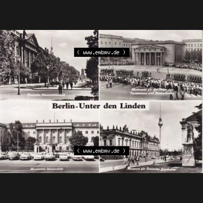 Ansichtskarte DDR Bezirk Berlin, Stadt Berlin: Unter den Linden, Deutsche Staatsbibliothek, Mahnmal, Humboldt-Universität, Museum für Deutsche Geschichte (1) Sammlung