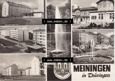 Ansichtskarte DDR Bezirk Suhl, Kreis Meiningen, Stadt Meiningen: Heinrich Heine Straße, Bahnhof, Baumschulenweg, Platz der Republik... Sammlung