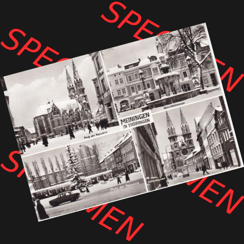 Ansichtskarte DDR Bezirk Suhl, Kreis Meiningen, Stadt Meiningen: Im Winter, Platz der Republik, Heinrichsbrunnen, Schlundgasse (1) Sammlung