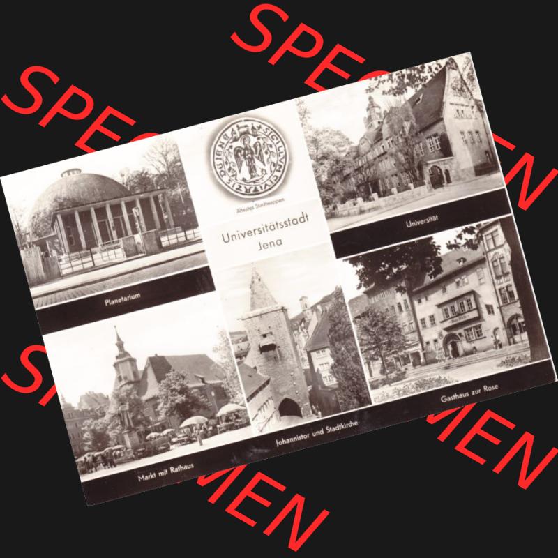 Ansichtskarte DDR Bezirk Gera, Stadtkreis Jena, Stadt Jena: Planetarium, Universität, Markt mit Rathaus Gasthaus zur Rose (1) Sammlung