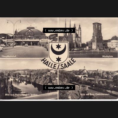 Ansichtskarte DDR Bezirk Halle, Stadtkreis Halle, Stadt Halle: Hauptbahnhof, Marktplatz, Pädagogischen Institut, Giebichenstein (1) Sammlung