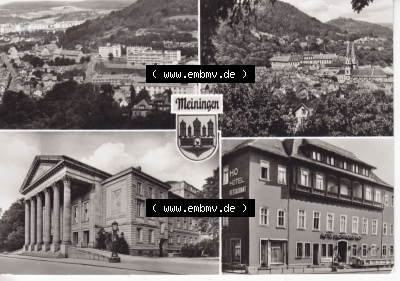 Ansichtskarte DDR Bezirk Suhl, Kreis Meiningen, Stadt Meiningen: Meiniger Theater, Hotel Sächs. Hof, Teilansichten (1) Sammlung