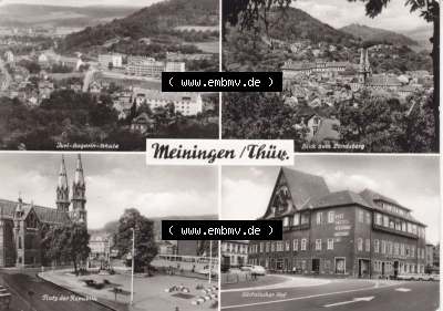 Ansichtskarte DDR Bezirk Suhl, Kreis Meiningen, Stadt Meiningen: 1978, Juri-Gagarin-Schule, Blick zum Landsberg, Platz der Republik,... Sammlung
