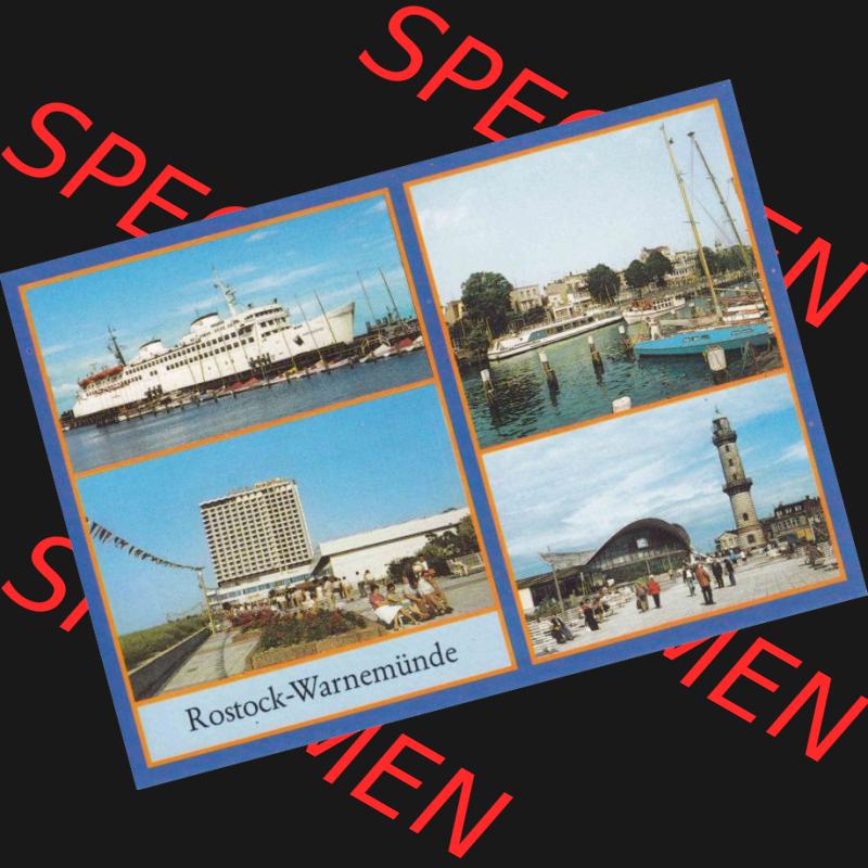 Ansichtskarte DDR Bezirk Rostock, Stadtkreis Rostock, Hansestadt Rostock, Ortsteil Seebad Warnemünde DDR, 1989, Fährschiff Warnemünde, Hotel Neptun,... Sammlung