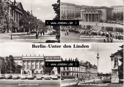 Ansichtskarte DDR Bezirk Berlin, Stadt Berlin: Unter den Linden, Deutsche Staatsbibliothek, Mahnmal, Humboldt-Universität, Museum... Sammlung