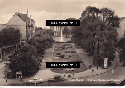 Ansichtskarte DDR Bezirk Halle, Stadtkreis Halle, Stadt Halle: 1963, Blick zum Theater des Friedens (1) Sammlung