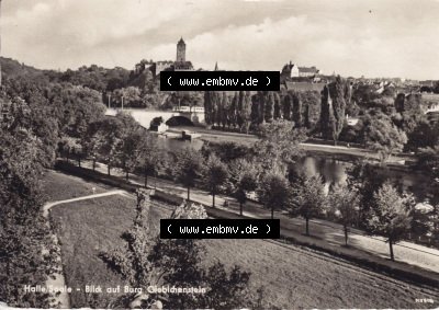 Ansichtskarte DDR Bezirk Halle, Stadtkreis Halle, Stadt Halle: 1958, Blick zur Burg Giebichenstein (1) Sammlung