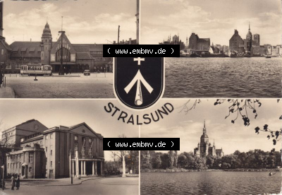 Ansichtskarte DDR Bezirk Rostock, Stadtkreis Stralsund, Hansestadt Stralsund: 1960, Wappen Stralsund, Heldge-Verlag KG, Köthen-Anhalt,... Sammlung
