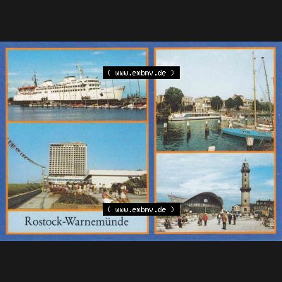 Ansichtskarte DDR Bezirk Rostock, Stadtkreis Rostock, Hansestadt Rostock, Ortsteil Seebad Warnemünde DDR, 1989, Fährschiff Warnemünde, Hotel Neptun,... Sammlung