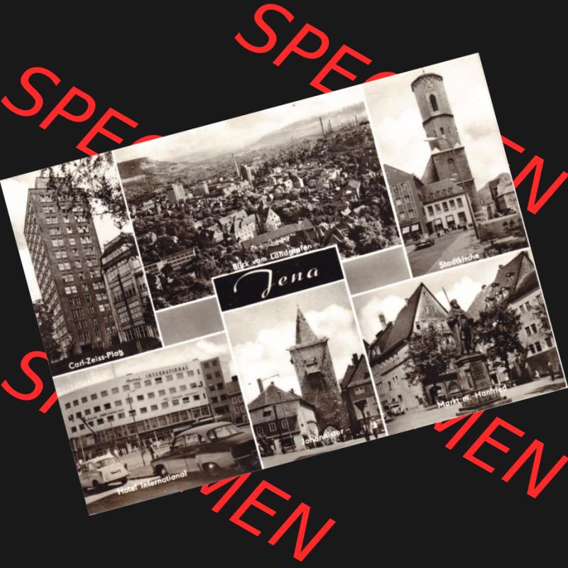 Ansichtskarte DDR Bezirk Gera, Stadtkreis Jena, Stadt Jena: Carl-Zeiss-Platz, Landgrafen, Stadtkirche, Hotel International (1) Sammlung