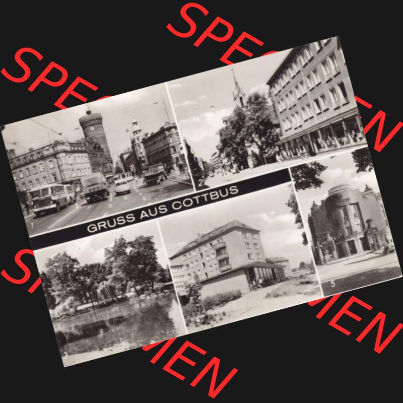 Ansichtskarte DDR Bezirk Cottbus, Kreis Cottbus, Stadt Cottbus: Gruß aus Cottbus, Ernst-Thälmann-Platz Spremberger Straße, Goethepark, Straße... Sammlung