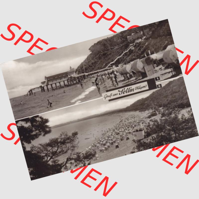 Ansichtskarte DDR Bezirk Rostock, Kreis Rügen, Ostseebad Sellin: Heldge-Verlag KG, Köthen-Anhalt, Blicj zur Seebrücke, Fischerstrand (1) Sammlung