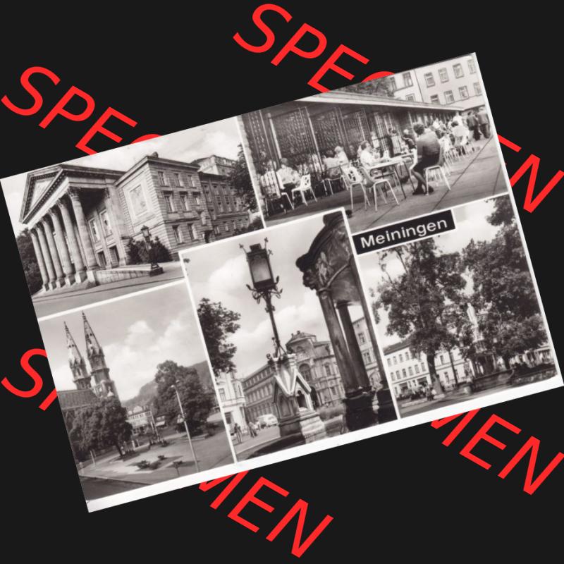 Ansichtskarte DDR Bezirk Suhl, Kreis Meiningen, Stadt Meiningen: Meiniger Theater, Cafe am Platz der Republik, Blick zur Post, Heinrichsbrunnen (1) Sammlung
