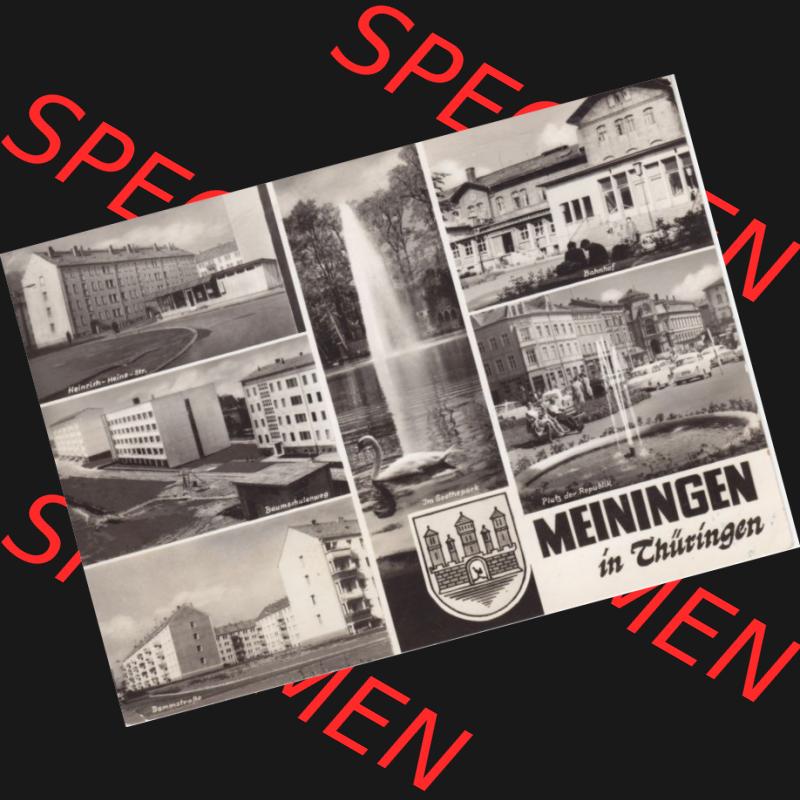 Ansichtskarte DDR Bezirk Suhl, Kreis Meiningen, Stadt Meiningen: Heinrich Heine Straße, Bahnhof, Baumschulenweg, Platz der Republik (1) Sammlung