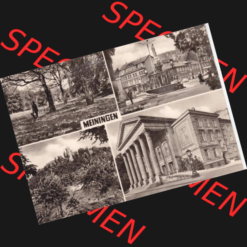 Ansichtskarte DDR Bezirk Suhl, Kreis Meiningen, Stadt Meiningen: Im Schloßgarten, Platz der Republik, Schloß Landsberg, Theater (1) Sammlung