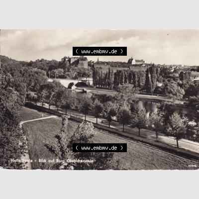 Ansichtskarte DDR Bezirk Halle, Stadtkreis Halle, Stadt Halle: 1958, Blick zur Burg Giebichenstein (1) Sammlung