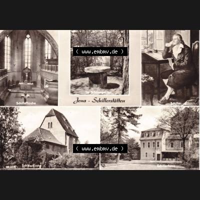 Ansichtskarte DDR Bezirk Gera, Stadtkreis Jena, Stadt Jena: Schillerkirche, Schillergarten, Schiller, Schillerhaus (1) Sammlung