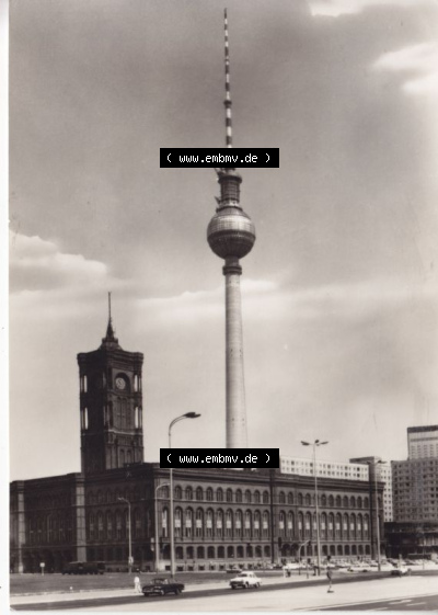 Ansichtskarte DDR Bezirk Berlin, Stadt Berlin: 1969, 20 Jahre DDR Rotes Rathaus mit Fernseh- und UKW-Turm (1) Sammlung