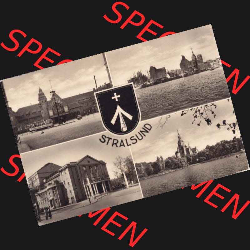 Ansichtskarte DDR Bezirk Rostock, Stadtkreis Stralsund, Hansestadt Stralsund: 1960, Wappen Stralsund, Heldge-Verlag KG, Köthen-Anhalt, Mehrbildkarte (1) Sammlung