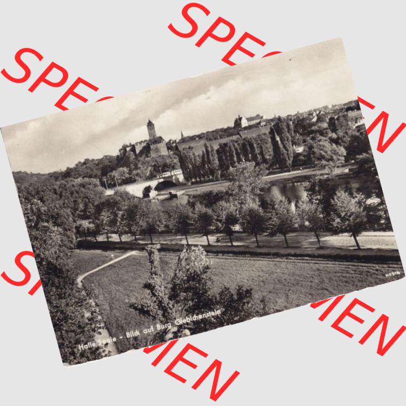 Ansichtskarte DDR Bezirk Halle, Stadtkreis Halle, Stadt Halle: 1958, Blick zur Burg Giebichenstein (1) Sammlung