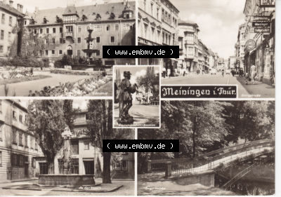 Ansichtskarte DDR Bezirk Suhl, Kreis Meiningen, Stadt Meiningen: Schloßhof, Georgestraße, , Bogenbrücke (1) Sammlung
