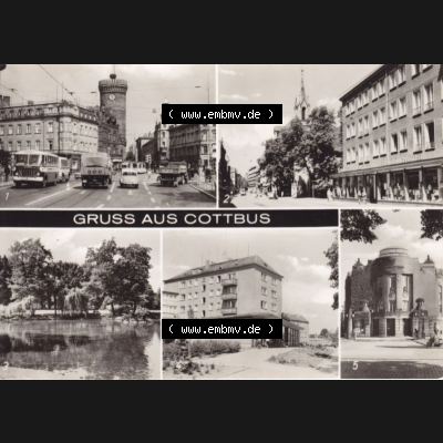 Ansichtskarte DDR Bezirk Cottbus, Kreis Cottbus, Stadt Cottbus: Gruß aus Cottbus, Ernst-Thälmann-Platz Spremberger Straße, Goethepark, Straße... Sammlung