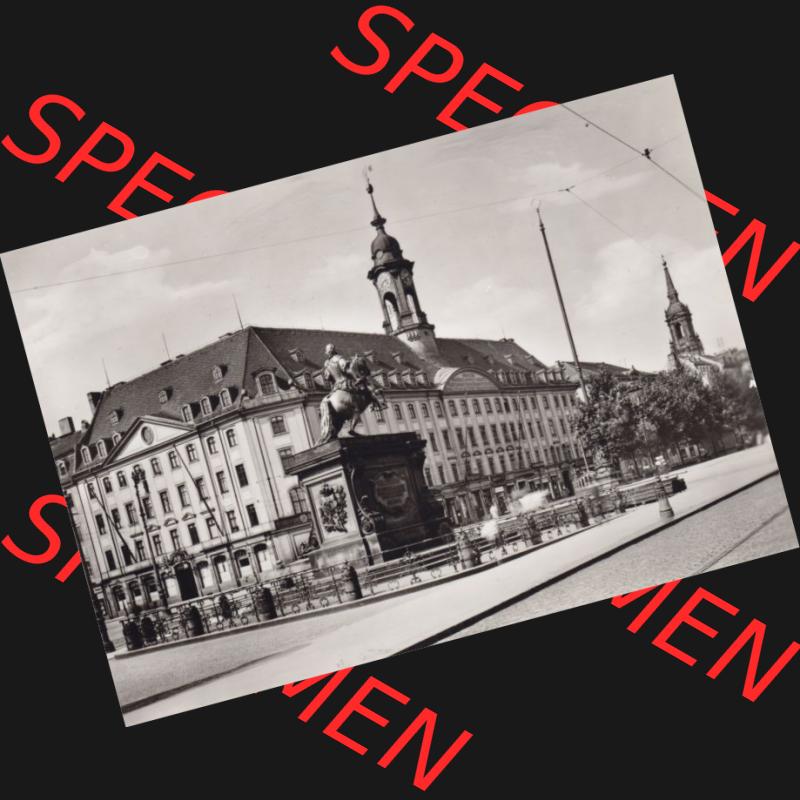Ansichtskarte DDR Bezirk Dresden, Kreis Dresden, Stadt Dresden: Neustädter Rathaus und Denkmal August des Starken (1) Sammlung
