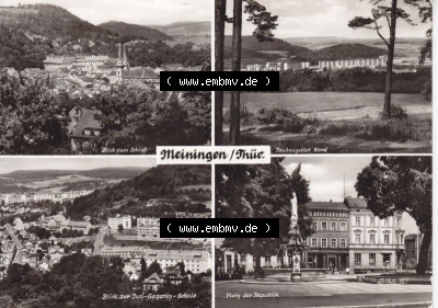 Ansichtskarte DDR Bezirk Suhl, Kreis Meiningen, Stadt Meiningen: Blick zum Schloß, Neubaugebiet Nord, Juri-Gagarin-Schule, Platz... Sammlung