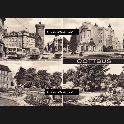 Ansichtskarte DDR Bezirk Cottbus, Kreis Cottbus, Stadt Cottbus: Ernst-Thälmann-Platz, Stadttheater, Blumenuhr (1) Sammlung