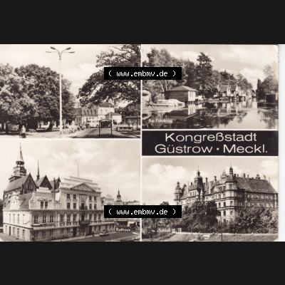 Ansichtskarte Bezirk Bezirk Schwerin, Kreis Güstrow, Stadt-Güstrow 197x, Bahnhof, Am Fährkrug, Rathaus, Schloß (1) Sammlung
