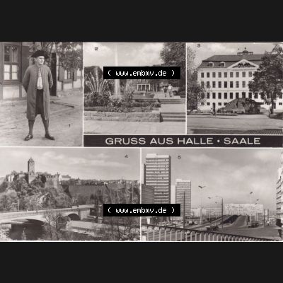 Ansichtskarte DDR Bezirk Halle, Stadtkreis Halle? Unbekannt: In s/w Schwarzweiß 1984Hallore, Theater des FRiedens, Franckern Stiftung, Giebichenstein (1) Sammlung